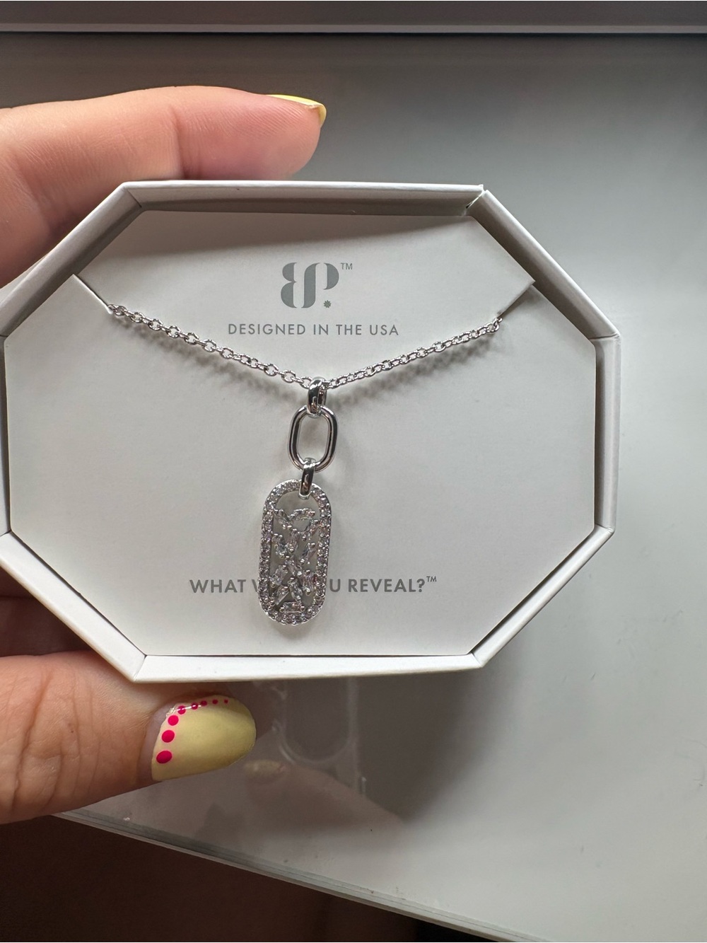 Silver Dog tag bomb party necklace